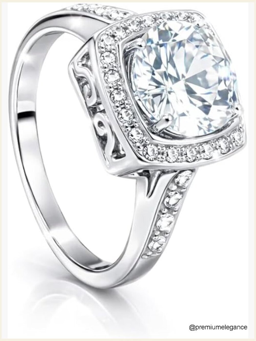 3ct Simulated Diamond Halo Engagement Ring, 18K White Gold Plated, Sizes 4-9